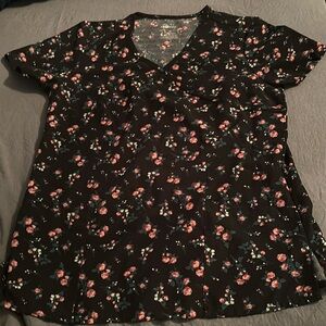 Floral black scrub top